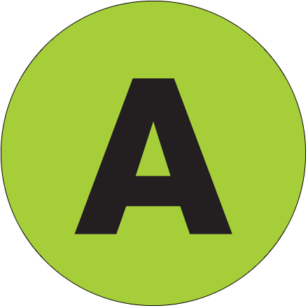 1" Circle - "A" (Fluorescent Green) Letter Labels