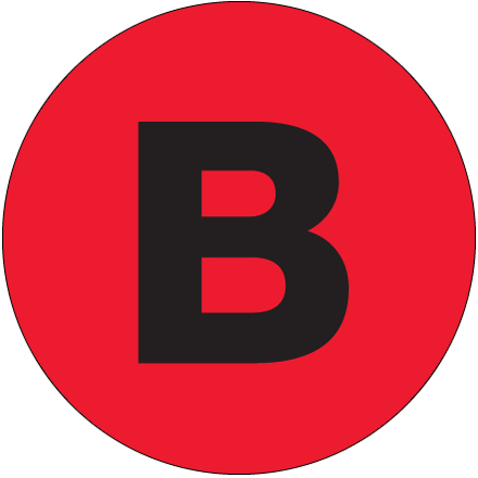 1" Circle - "B" (Fluorescent Red) Letter Labels