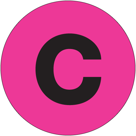 1" Circle - "C" (Fluorescent Pink) Letter Labels
