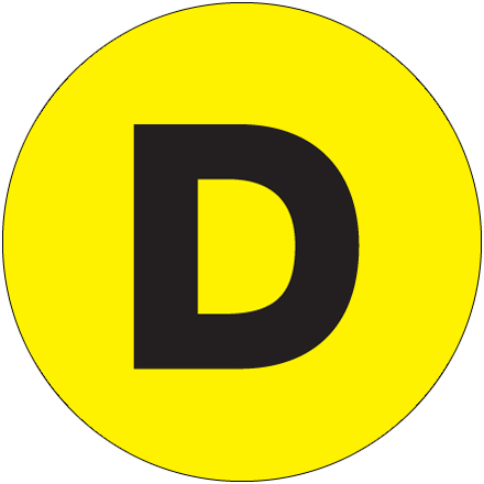 1" Circle - "D" (Fluorescent Yellow) Letter Labels